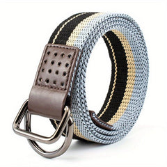 Double Loop Buckle Belt For Men Casual Canvas Belt Braid Pants