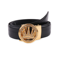 Men's Crown Automatic Buckle Tree Bark Grain PU Belt