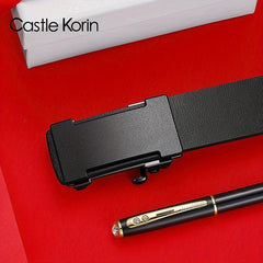 Men's Leather Automatic Buckle Business Belt Length 47.24in Width 3.12in