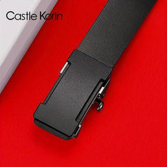 Men's Leather Automatic Buckle Business Belt Length 47.24in Width 3.12in