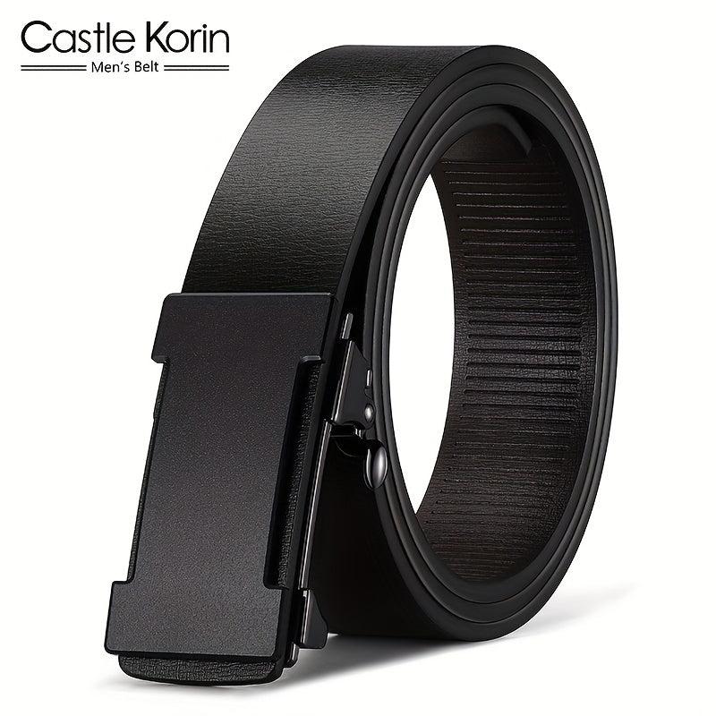 Men's Leather Automatic Buckle Business Belt Length 47.24in Width 3.12in