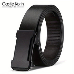 Men's Leather Automatic Buckle Business Belt Length 47.24in Width 3.12in