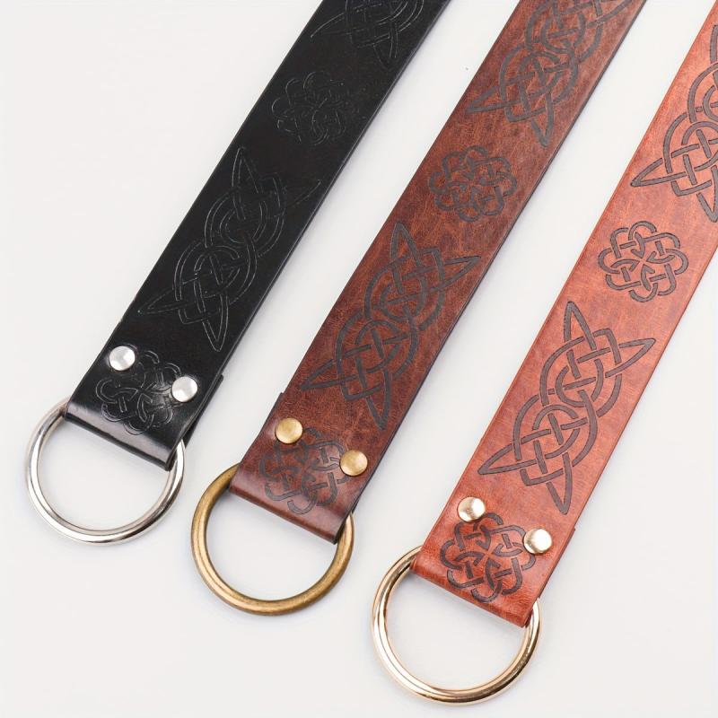 Medieval Knight Cosplay Belt Embossed PU Leather O Ring Viking Renaissance