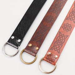 Medieval Knight Cosplay Belt Embossed PU Leather O Ring Viking Renaissance