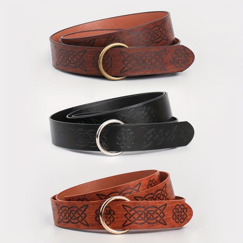 Medieval Knight Cosplay Belt Embossed PU Leather O Ring Viking Renaissance