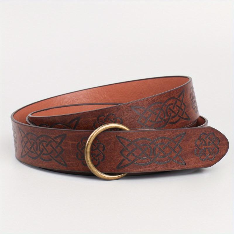 Medieval Knight Cosplay Belt Embossed PU Leather O Ring Viking Renaissance