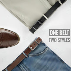 Men's Leather Dress Belt with Single Fork Buckle