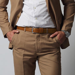 Men's Leather Dress Belt with Single Fork Buckle