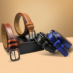 Men's Leather Dress Belt with Single Fork Buckle