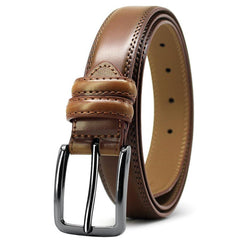 Men's Leather Dress Belt with Single Fork Buckle