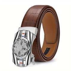Crocodile Pattern Leather Auto Buckle Belt For Men