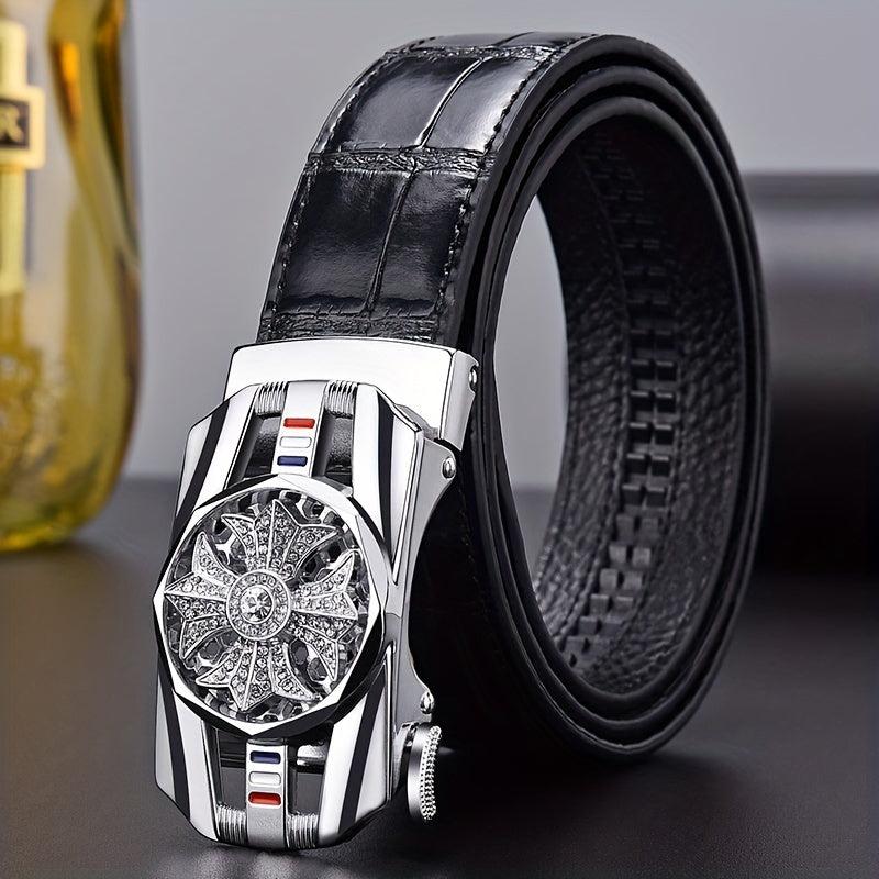 Crocodile Pattern Leather Auto Buckle Belt For Men