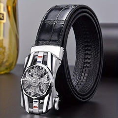 Crocodile Pattern Leather Auto Buckle Belt For Men