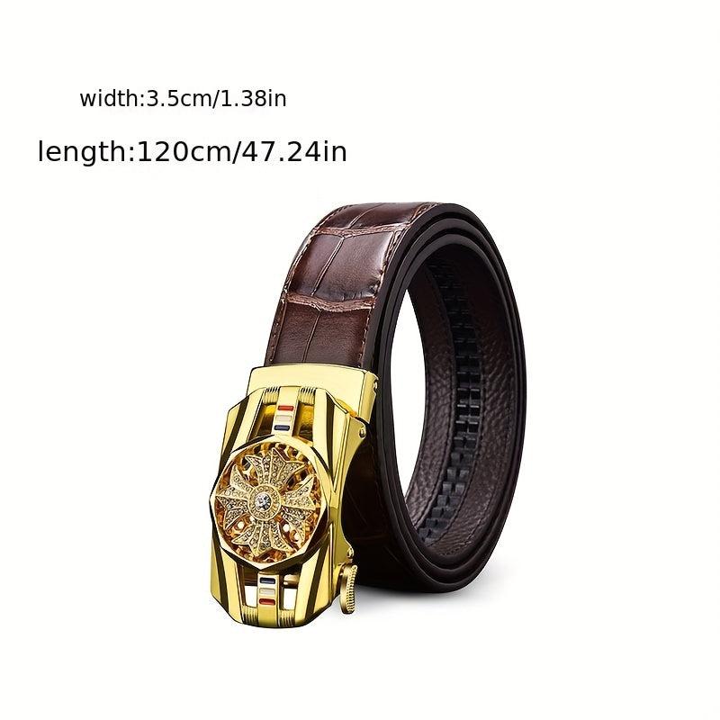 Crocodile Pattern Leather Auto Buckle Belt For Men