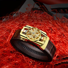 Crocodile Pattern Leather Auto Buckle Belt For Men