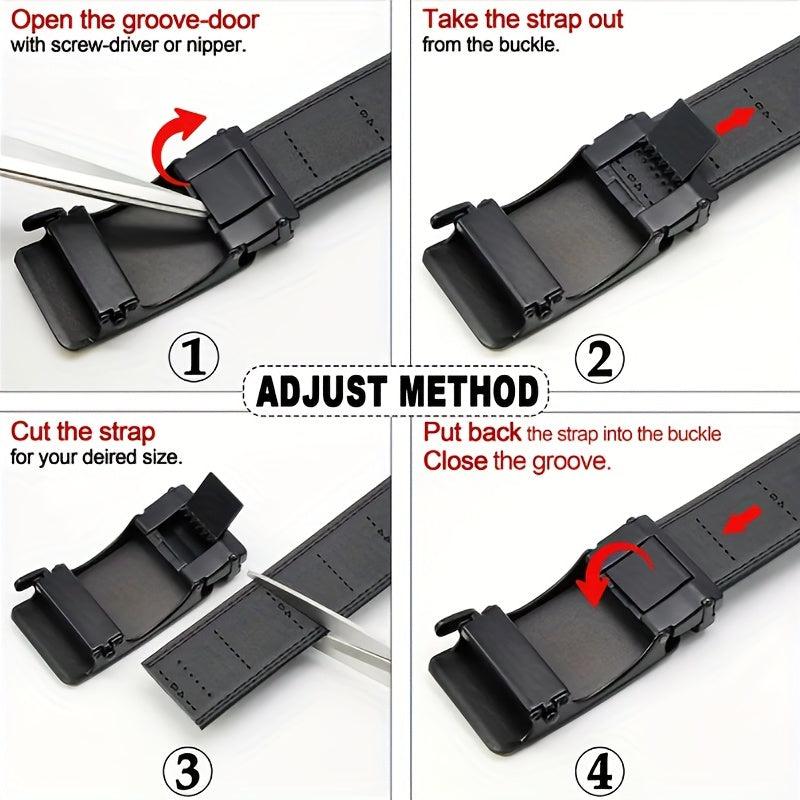 Men's Leather Belt Automatic Buckle 3 Wide Adjustable Length