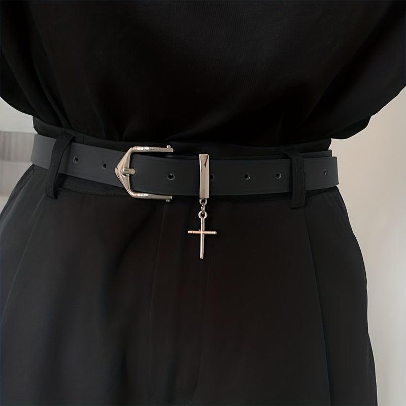 Men's Leather Belt with Cross Decoration for Jeans