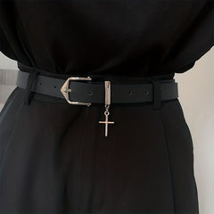 Men's Leather Belt with Cross Decoration for Jeans