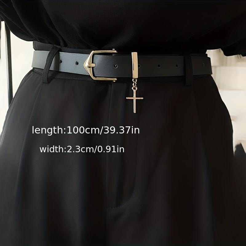 Men's Leather Belt with Cross Decoration for Jeans