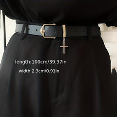 Men's Leather Belt with Cross Decoration for Jeans