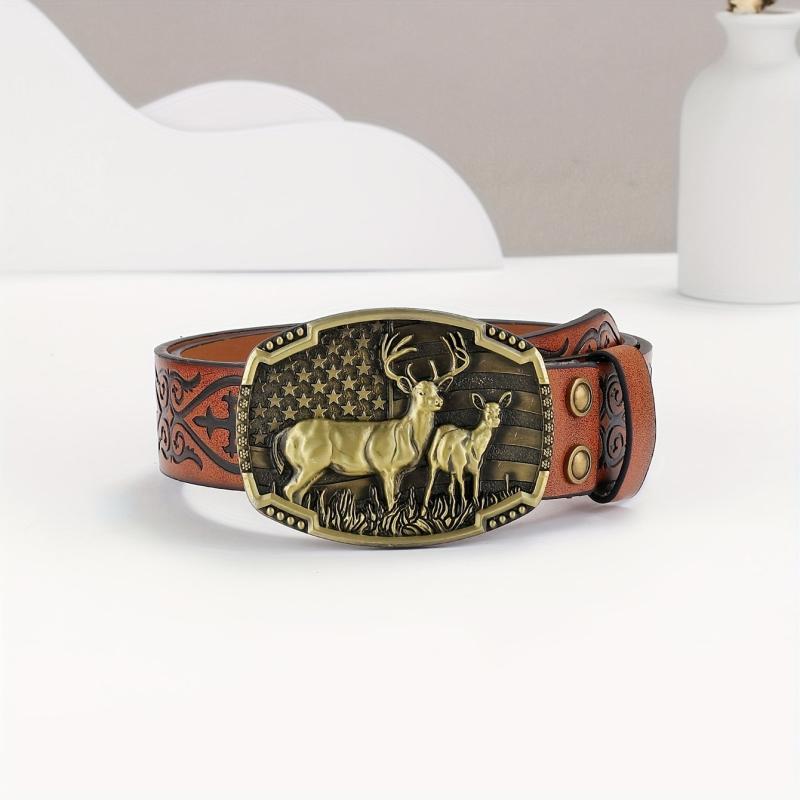 Embossed Leather Waistband Retro Casual Belt For Men