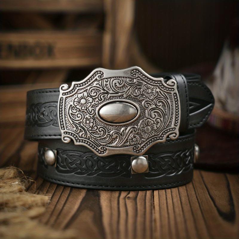 Vintage Pattern Buckle PU Leather Belt for Men