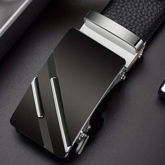 Men's 47in Faux Leather Auto Buckle Business Belt