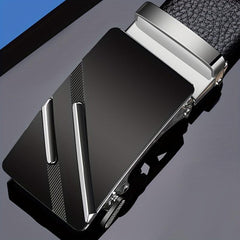 Men's 47in Faux Leather Auto Buckle Business Belt