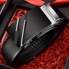 Men's 47in Faux Leather Auto Buckle Business Belt
