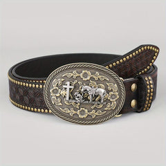 Dark Brown Men's Vintage Western Cowboy PU Leather Belt
