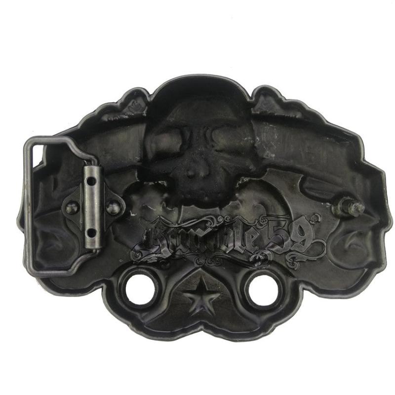 Men's Silver Skull Metal Belt Buckle with Leather Belt