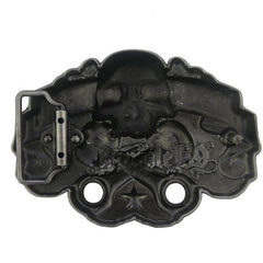 Men's Silver Skull Metal Belt Buckle with Leather Belt
