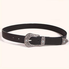 Western Turquoise Engraved Buckle Belt Vintage PU Leather Jeans Pants Belt
