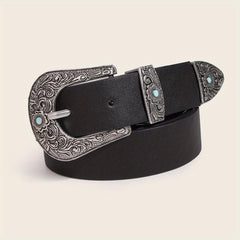 Western Turquoise Engraved Buckle Belt Vintage PU Leather Jeans Pants Belt
