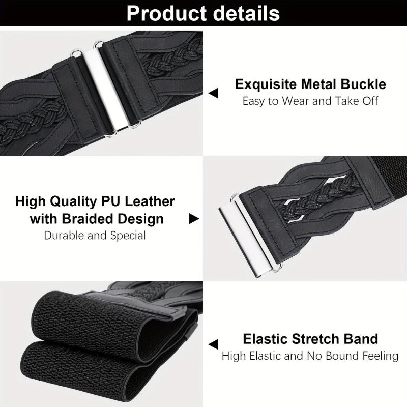 Vintage Braided Wide Elastic Waistband Belt for Women