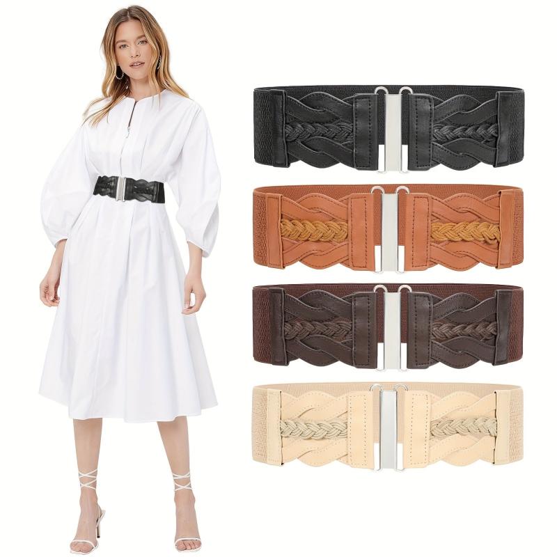 Vintage Braided Wide Elastic Waistband Belt for Women
