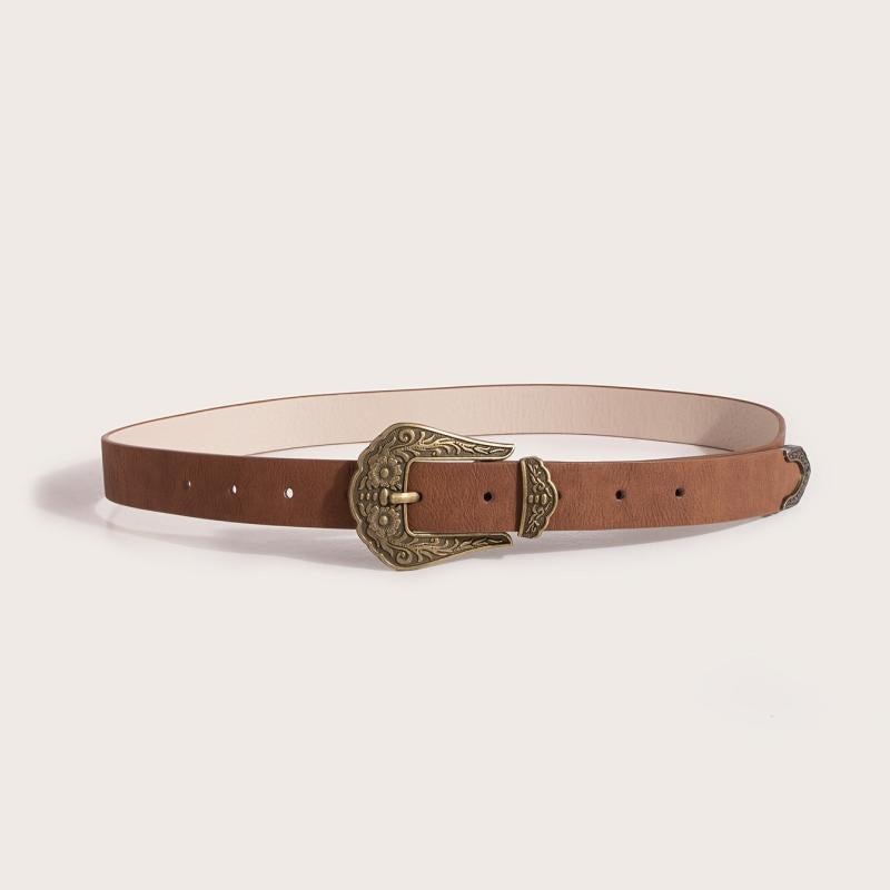 Vintage Western Belt Women Cowgirl PU Leather Waist Belts Carved Buckle