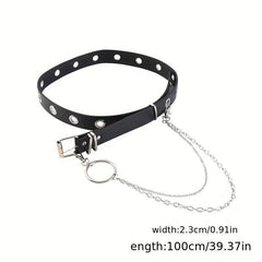 Detachable Chain Tassel Rivet Belt Punk Hip Hop PU Belt Women Vintage Waistband