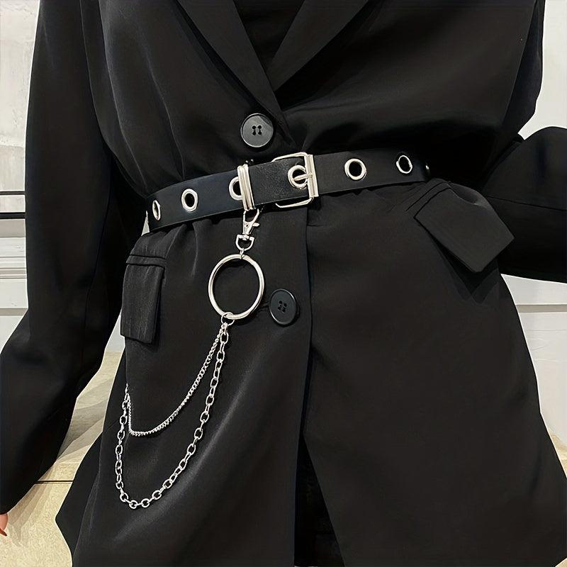 Detachable Chain Tassel Rivet Belt Punk Hip Hop PU Belt Women Vintage Waistband