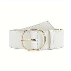 Oval Pin Buckle Wide Belt Vintage Women Coat Dress Belts PU