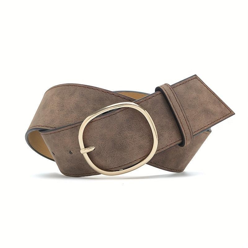Oval Pin Buckle Wide Belt Vintage Women Coat Dress Belts PU