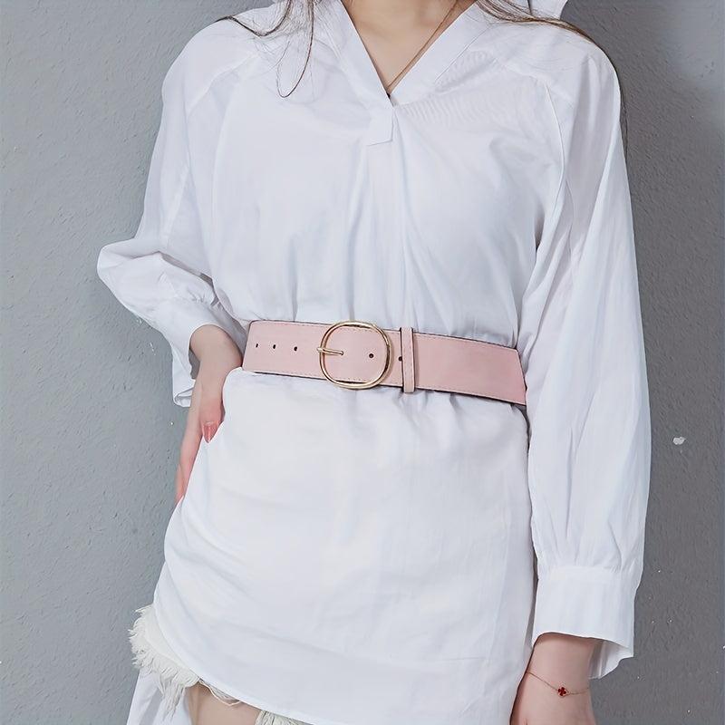 Oval Pin Buckle Wide Belt Vintage Women Coat Dress Belts PU