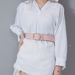 Oval Pin Buckle Wide Belt Vintage Women Coat Dress Belts PU