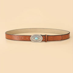 Western Turquoise Buckle Belt Vintage PU Dress Girdle