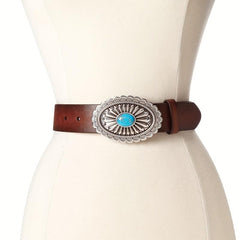 Western Turquoise Buckle Belt Vintage PU Dress Girdle