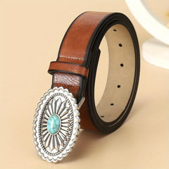 Western Turquoise Buckle Belt Vintage PU Dress Girdle