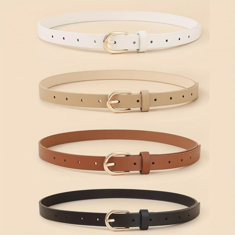 4pcs Oval Pin Buckle PU Belt Casual Jeans Pants Decoration Coat Girdle