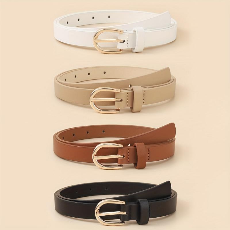 4pcs Oval Pin Buckle PU Belt Casual Jeans Pants Decoration Coat Girdle