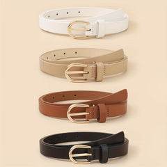 4pcs Oval Pin Buckle PU Belt Casual Jeans Pants Decoration Coat Girdle