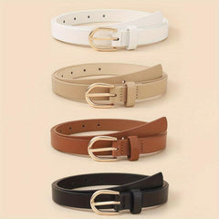4pcs Oval Pin Buckle PU Belt Casual Jeans Pants Decoration Coat Girdle